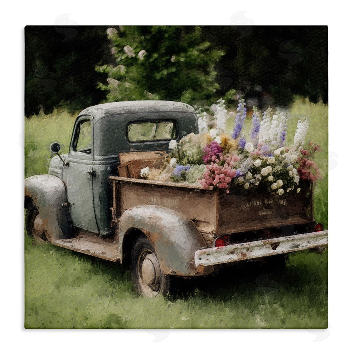 LSR Design Studio Rural Pickup with Flowers Stretched Canvas Wall Art Print