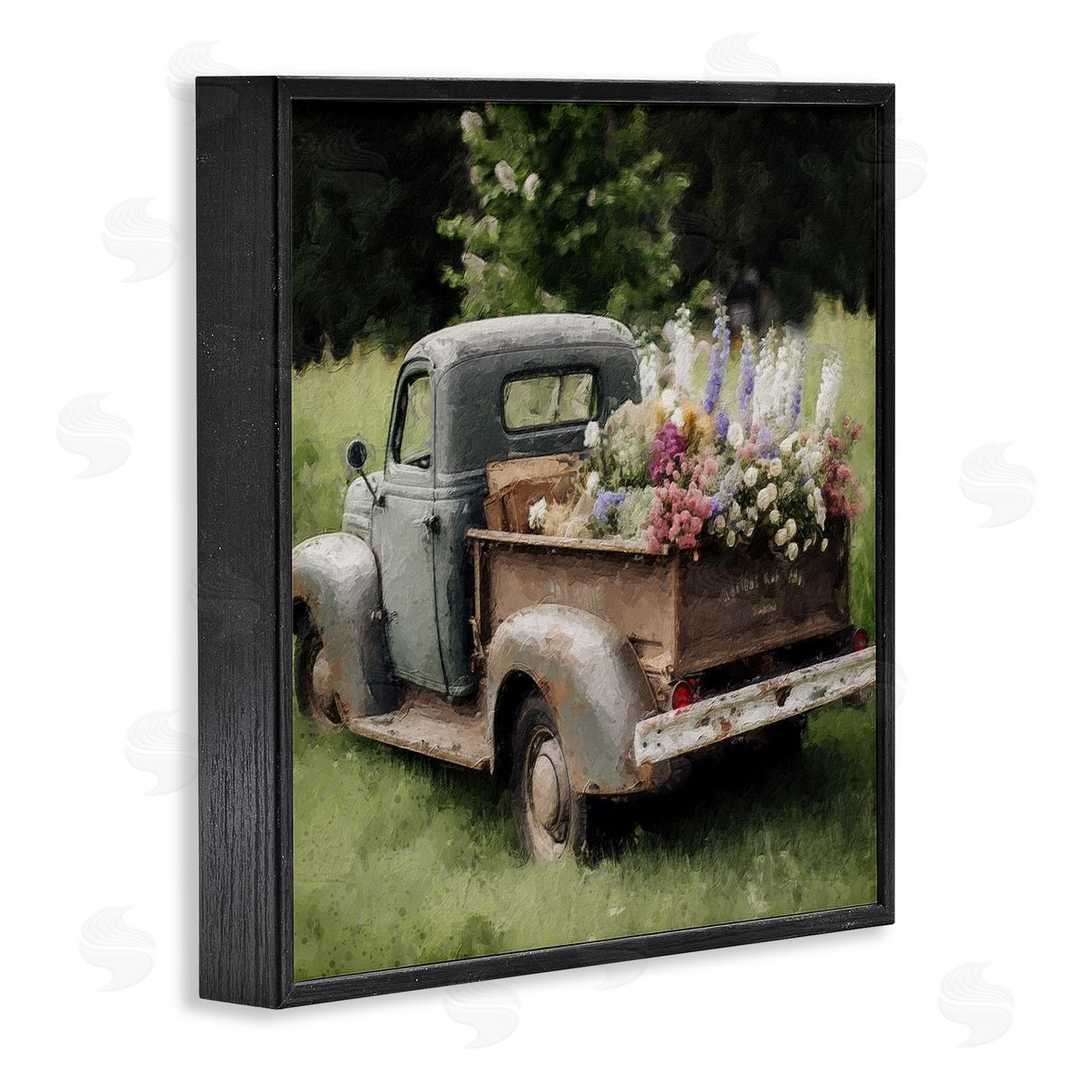 LSR Design Studio Rural Pickup with Flowers Black Framed Glicee Wall Art Print