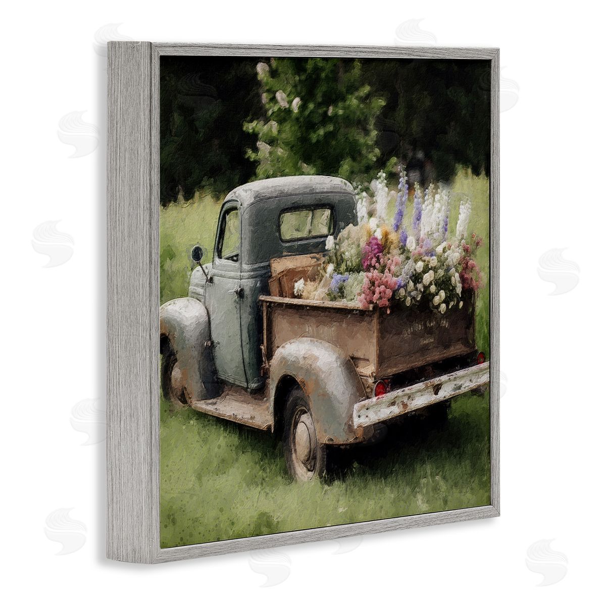 LSR Design Studio Rural Pickup with Flowers Gray Framed Glicee Wall Art Print