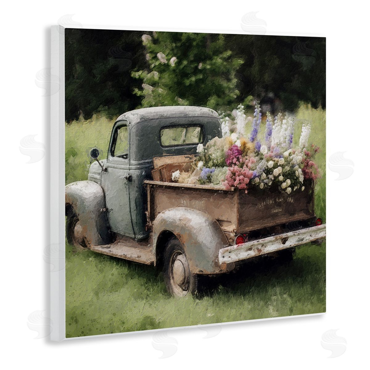 LSR Design Studio Rural Pickup with Flowers Wooden Wall Plaque Art Print