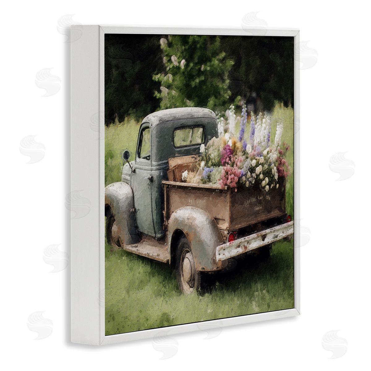 LSR Design Studio Rural Pickup with Flowers White Framed Glicee Wall Art Print