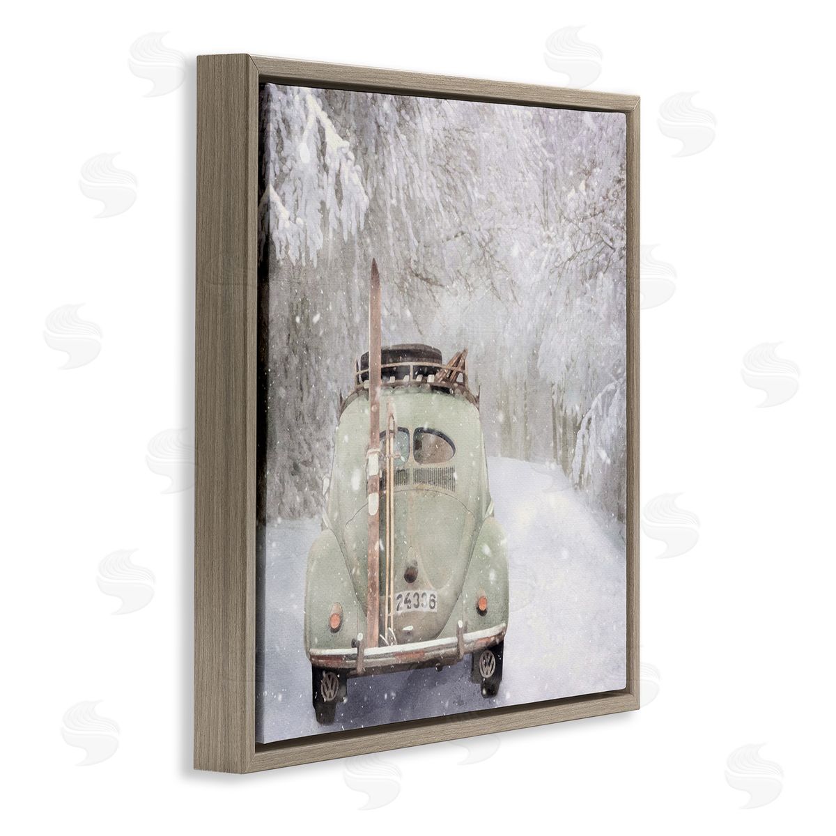 LSR Design Studio Vintage Buggy in Snow Brown Floating Frame Canvas Wall Art Print
