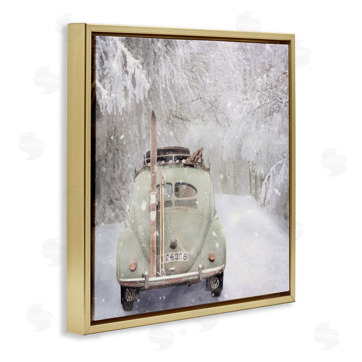 LSR Design Studio Vintage Buggy in Snow Gold Floating Frame Canvas Wall Art Print