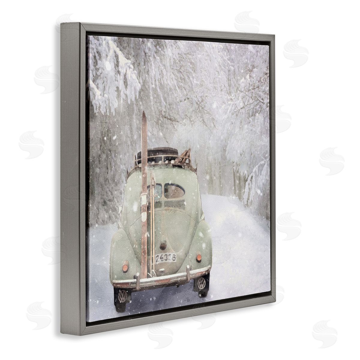 LSR Design Studio Vintage Buggy in Snow Gray Floating Frame Canvas Wall Art Print