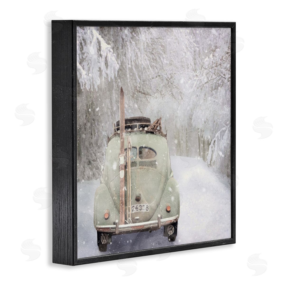 LSR Design Studio Vintage Buggy in Snow Black Framed Glicee Wall Art Print