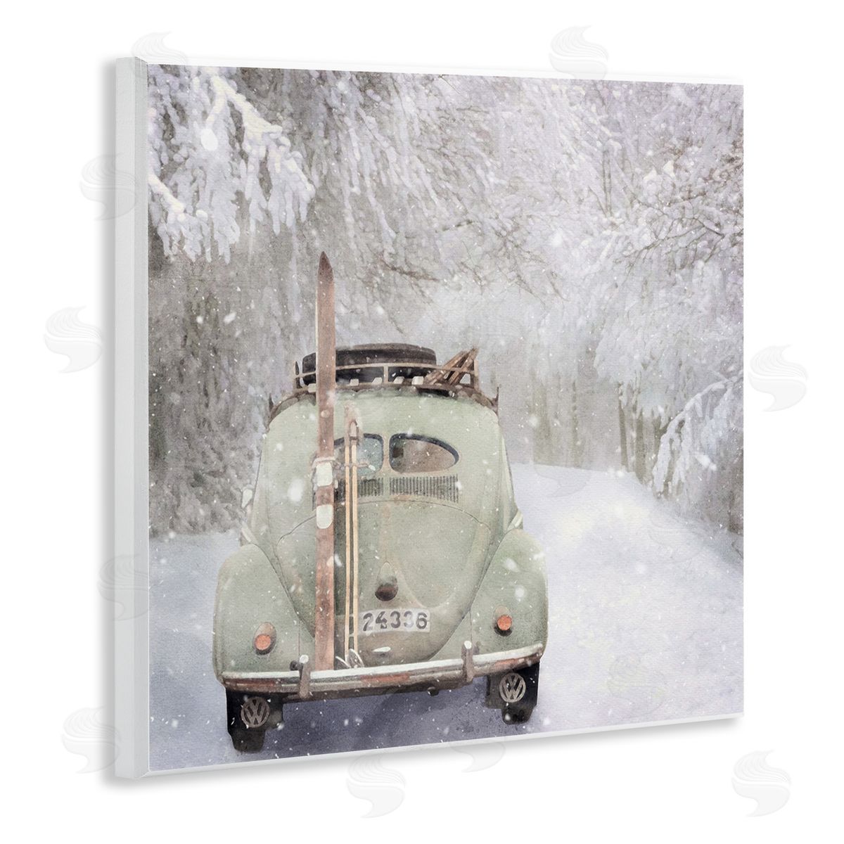 LSR Design Studio Vintage Buggy in Snow Wooden Wall Plaque Art Print