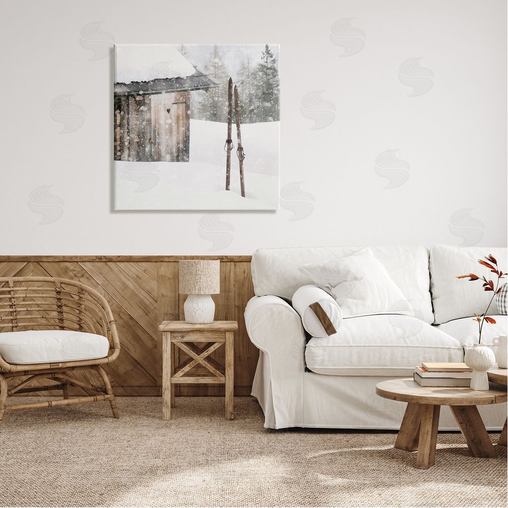 LSR Design Studio Winter Cabin Skis Canvas Wall Art in Room