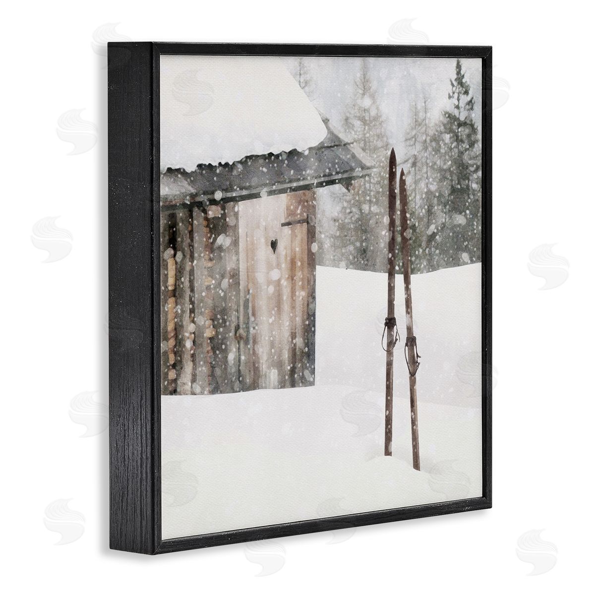 LSR Design Studio Winter Cabin Skis Black Framed Glicee Wall Art Print