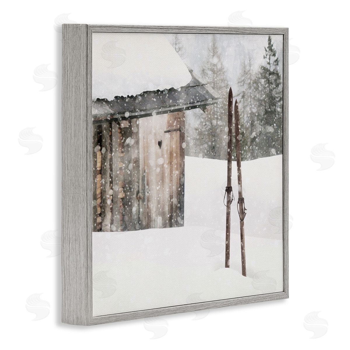 LSR Design Studio Winter Cabin Skis Gray Framed Glicee Wall Art Print