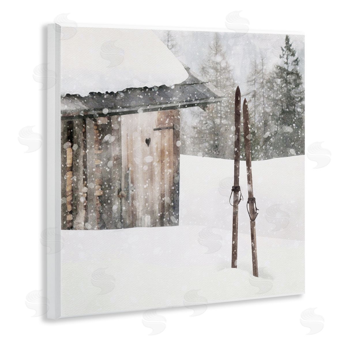 LSR Design Studio Winter Cabin Skis Wooden Wall Plaque Art Print