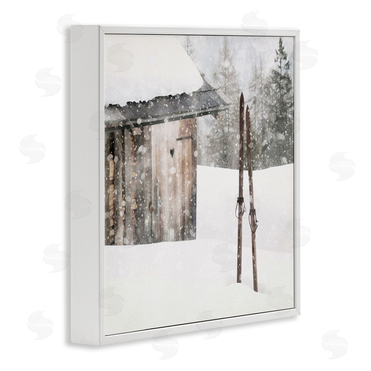 LSR Design Studio Winter Cabin Skis White Framed Glicee Wall Art Print