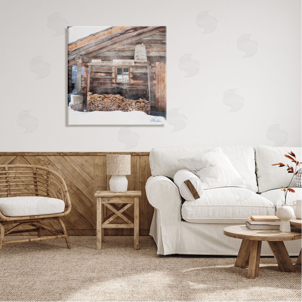 LSR Design Studio Lumber at Winter Cabin Canvas Wall Art in Room