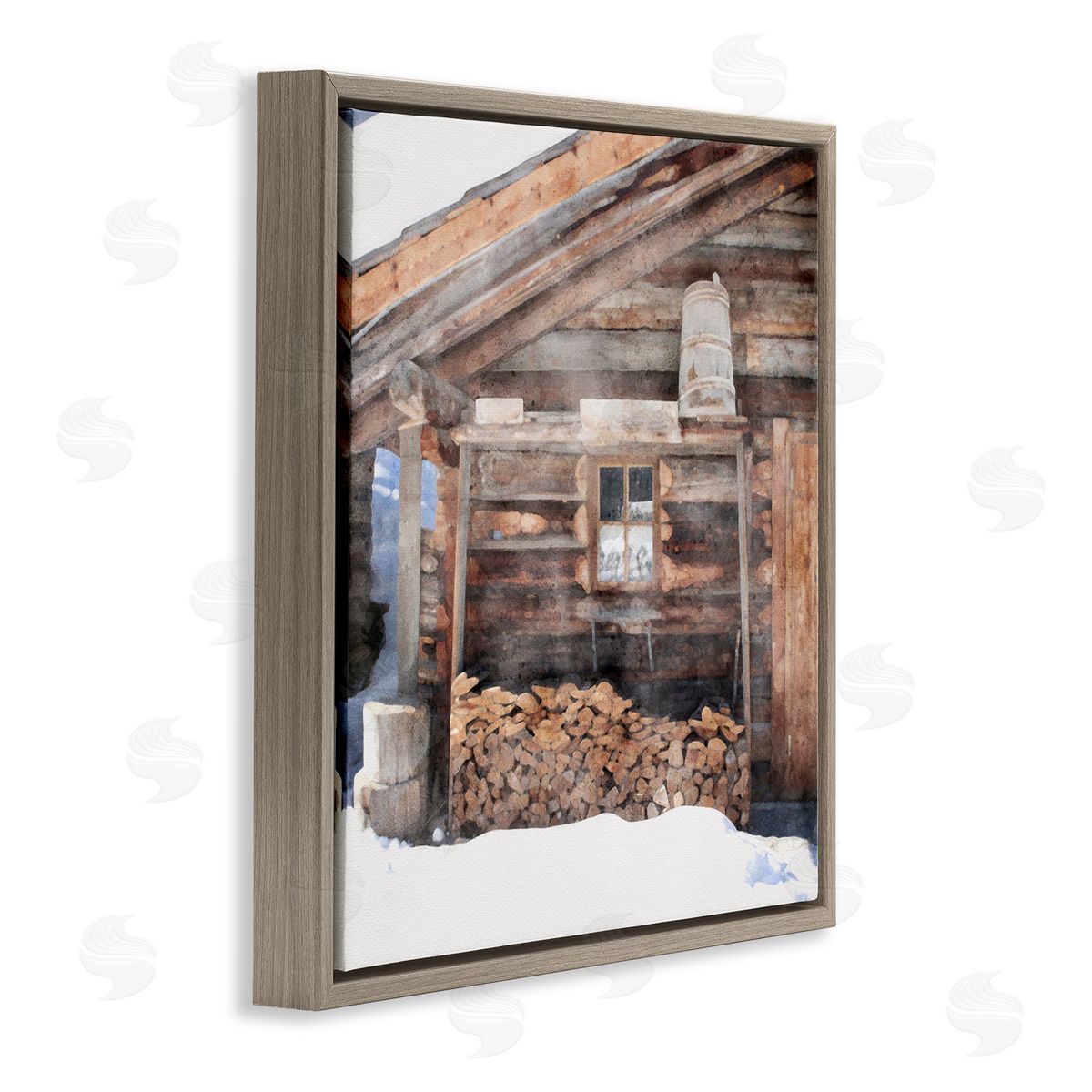 LSR Design Studio Lumber at Winter Cabin Brown Floating Frame Canvas Wall Art Print