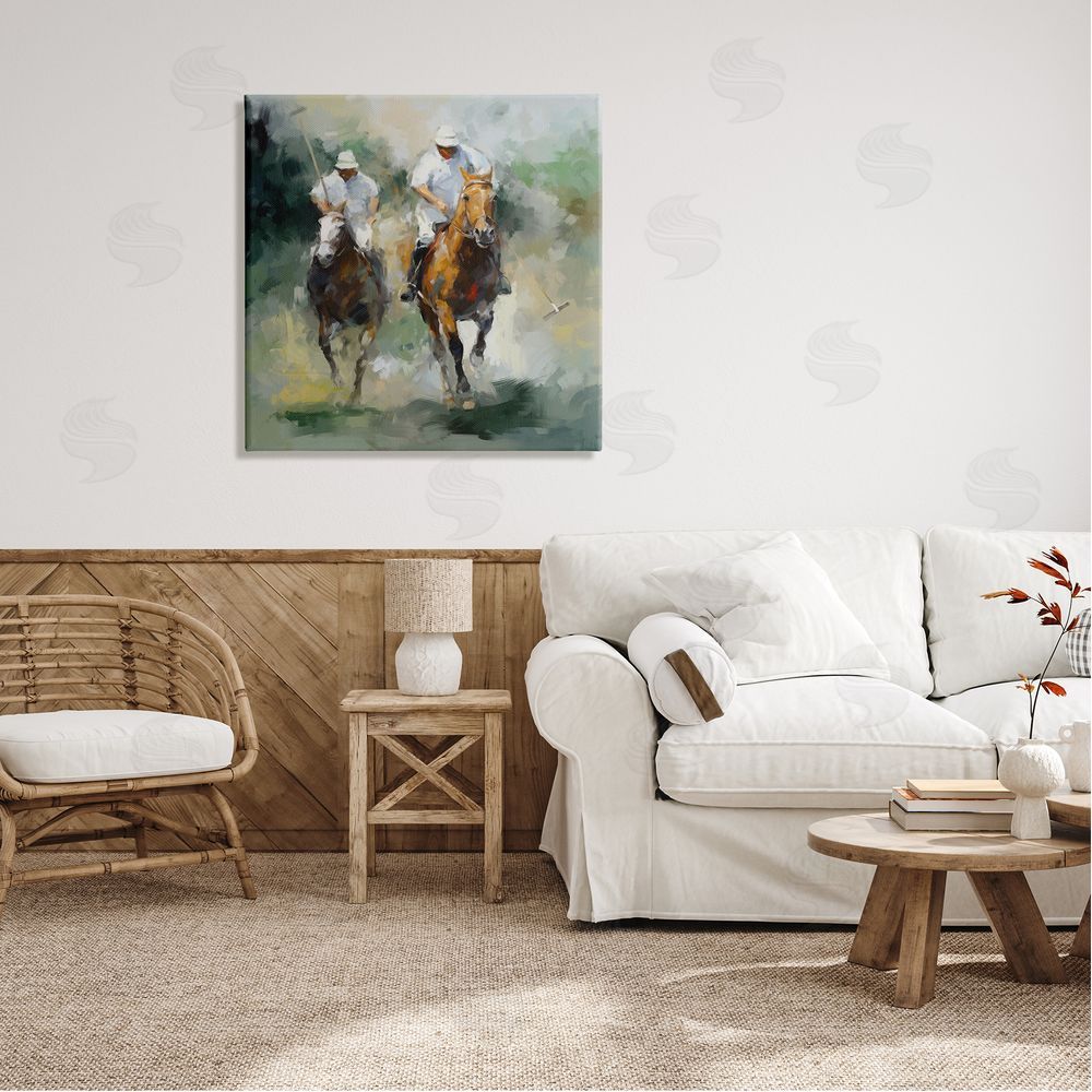 Ziwei Li Two Polo Players Abstract Canvas Wall Art in Room