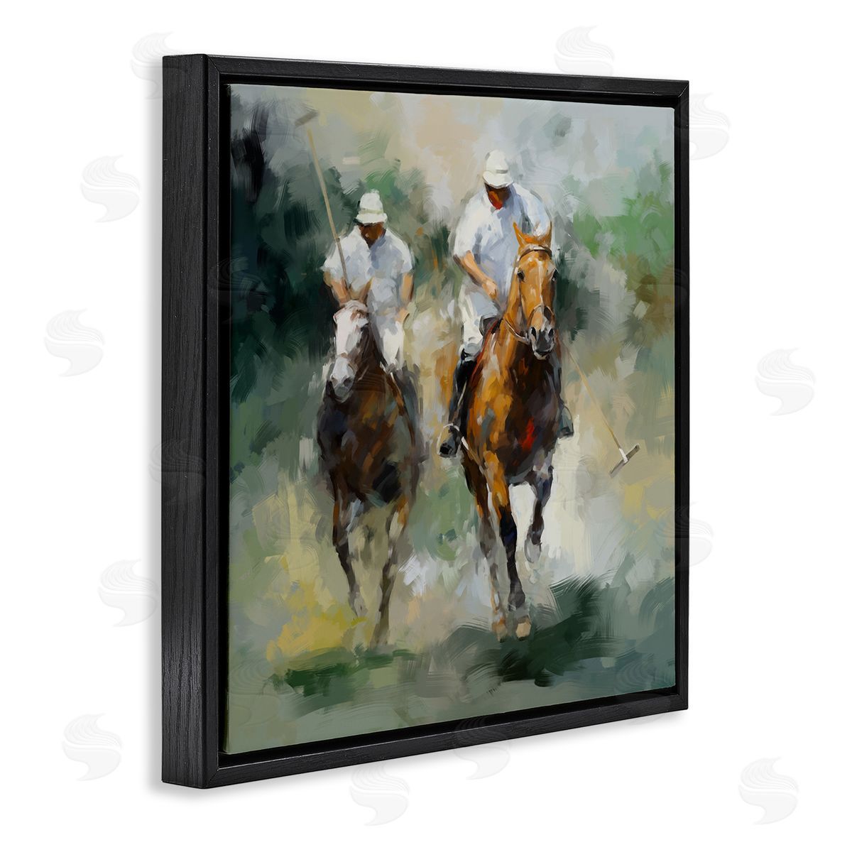 Ziwei Li Two Polo Players Abstract Black Floating Frame Canvas Wall Art Print