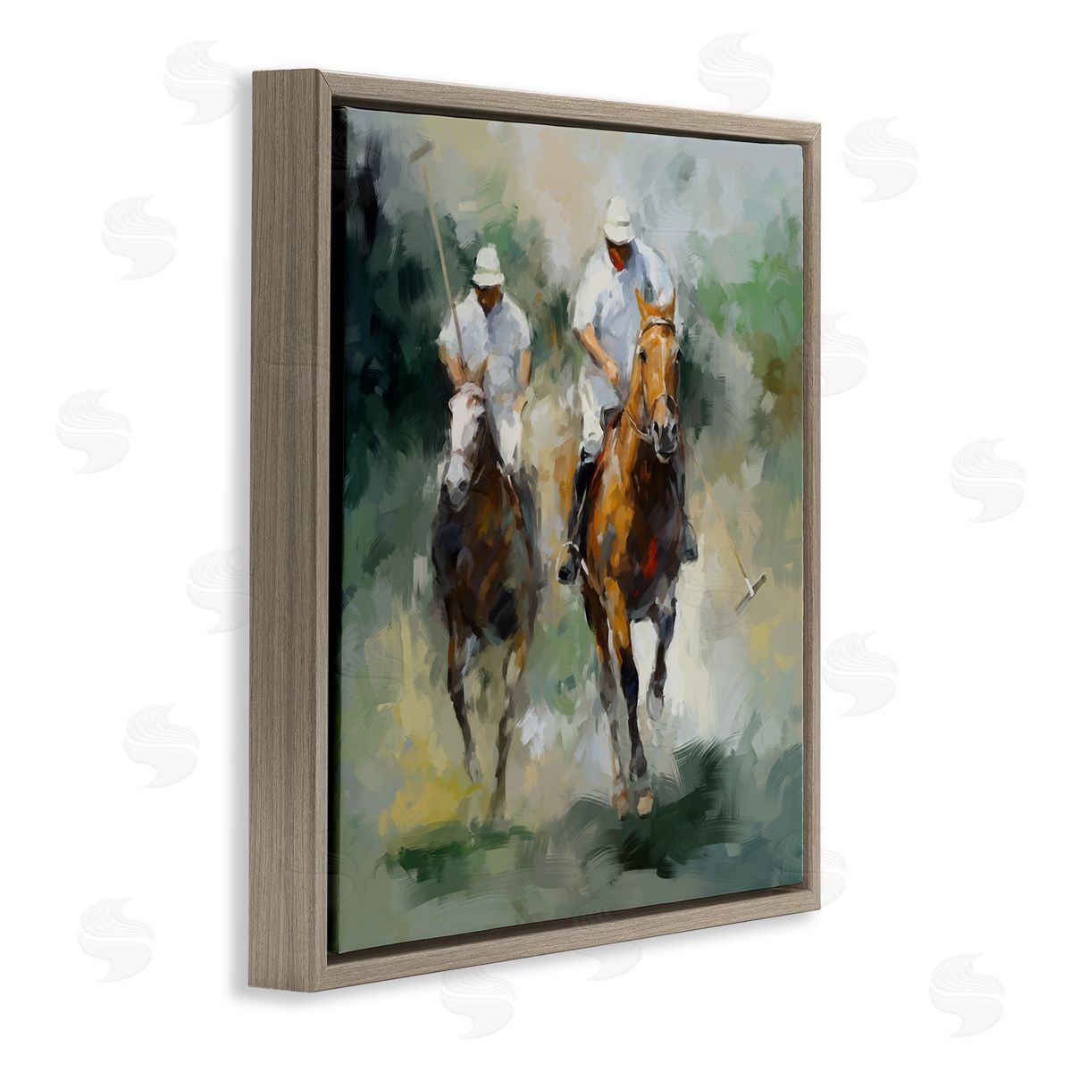 Ziwei Li Two Polo Players Abstract Brown Floating Frame Canvas Wall Art Print