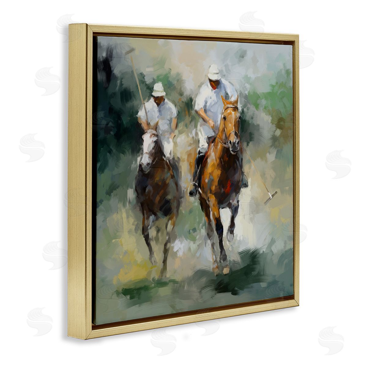 Ziwei Li Two Polo Players Abstract Gold Floating Frame Canvas Wall Art Print