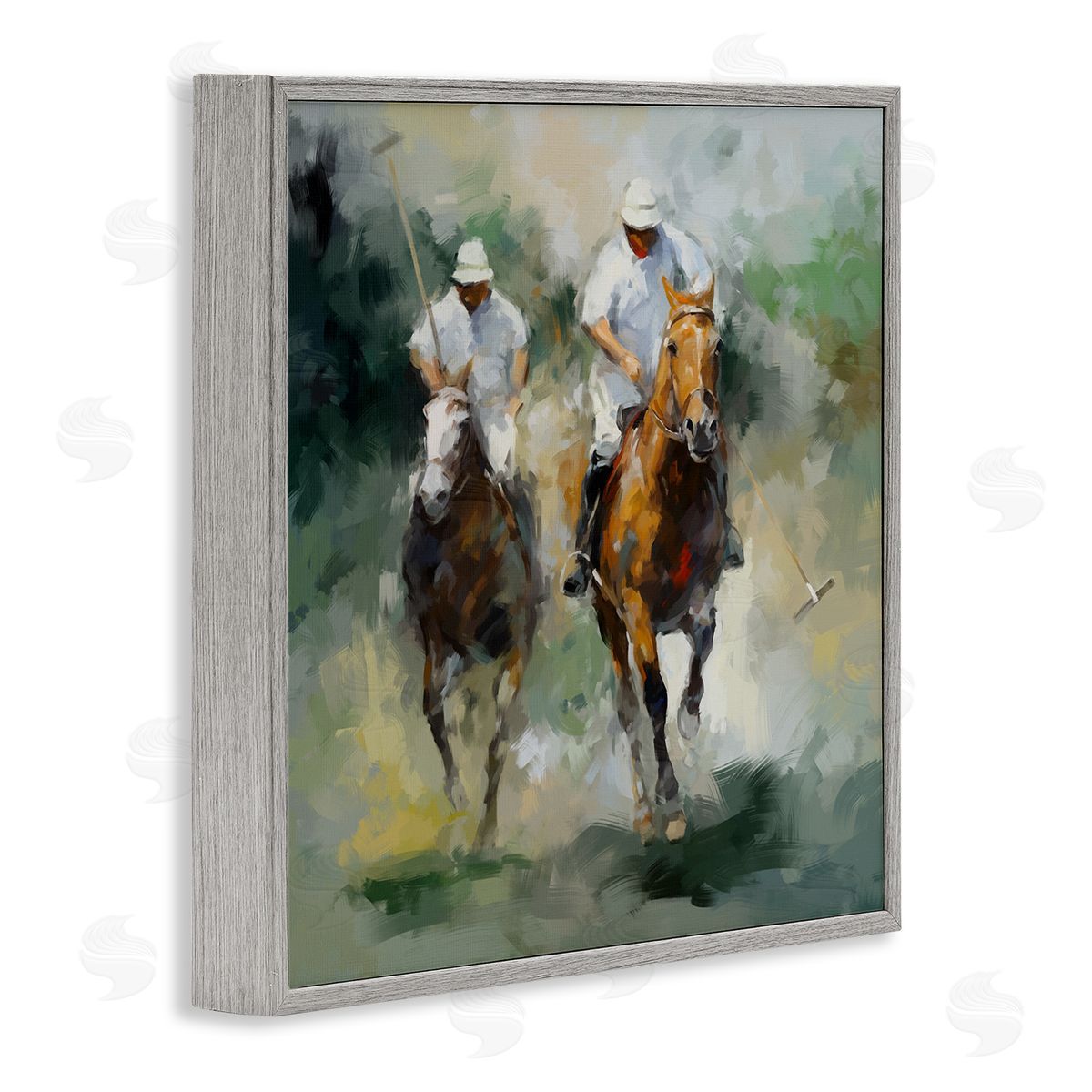 Ziwei Li Two Polo Players Abstract Gray Framed Glicee Wall Art Print