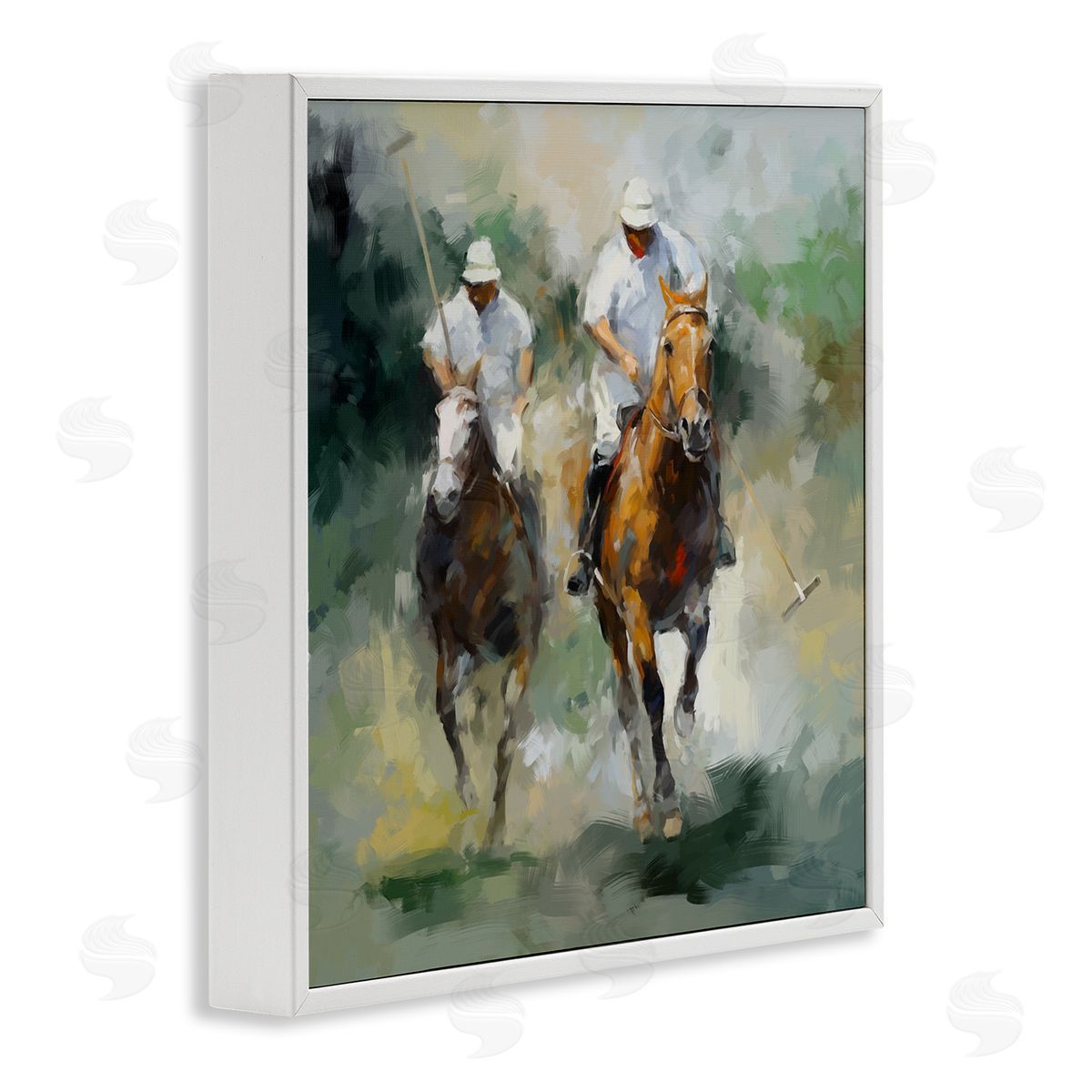 Ziwei Li Two Polo Players Abstract White Framed Glicee Wall Art Print