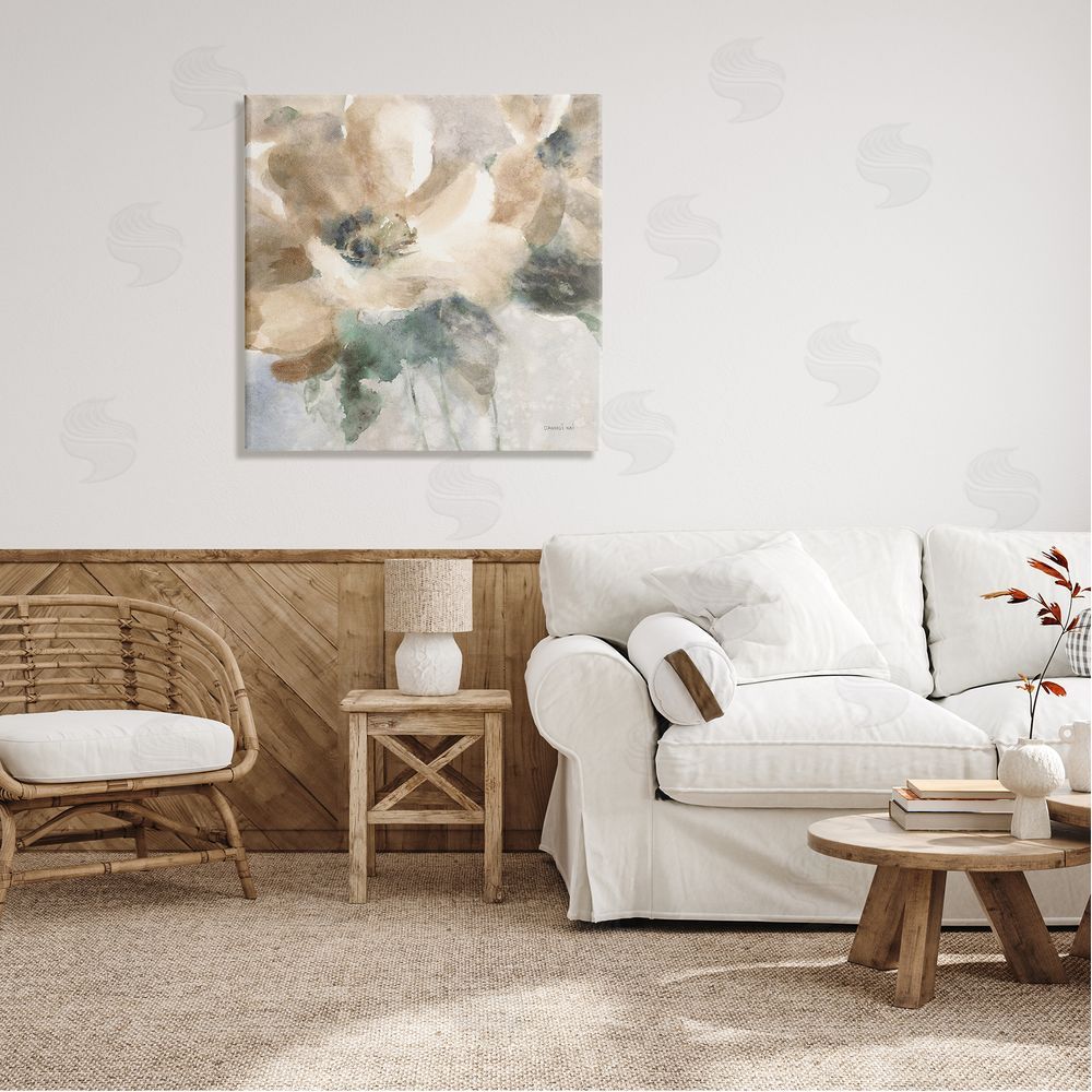 Danhui Nai Abstract Beige Flower Canvas Wall Art in Room