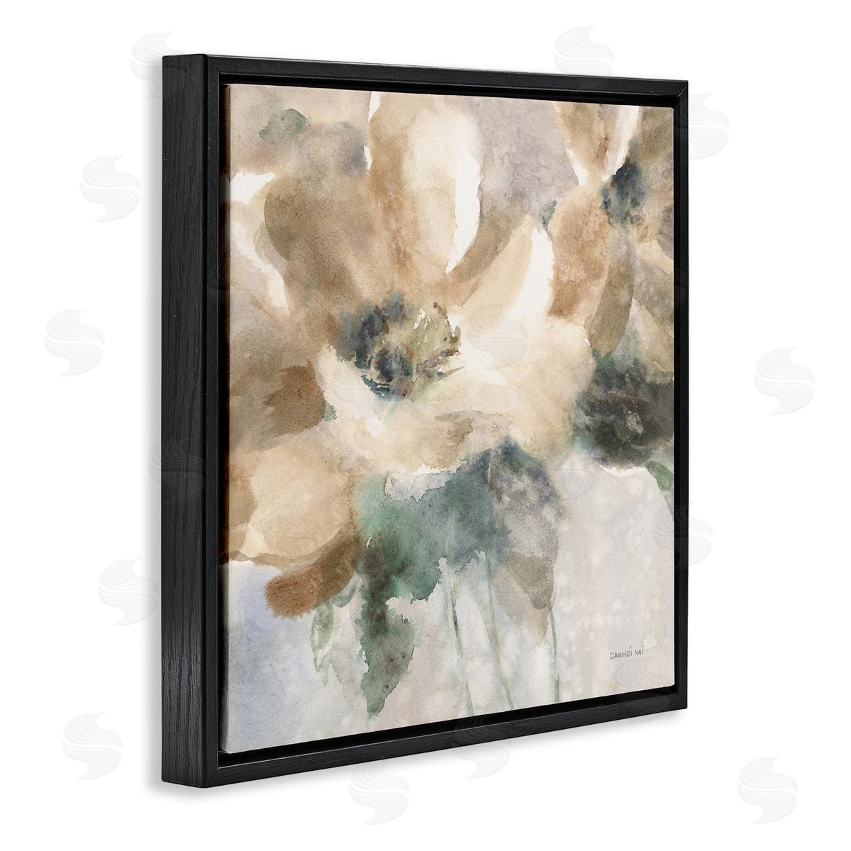 Danhui Nai Abstract Beige Flower Black Floating Frame Canvas Wall Art Print