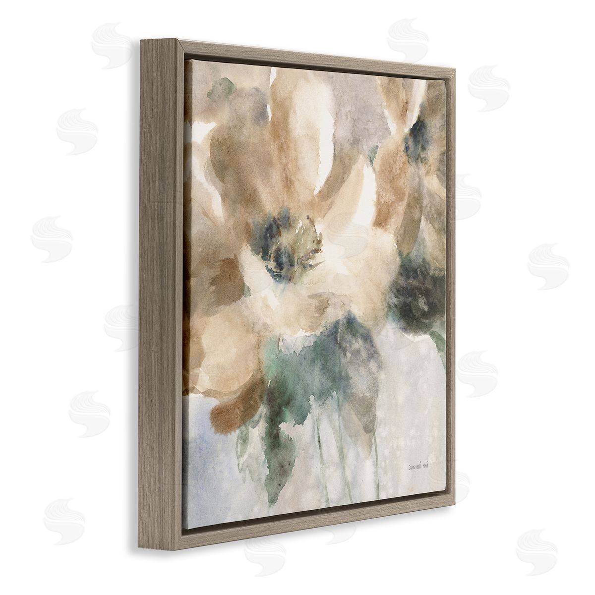 Danhui Nai Abstract Beige Flower Brown Floating Frame Canvas Wall Art Print
