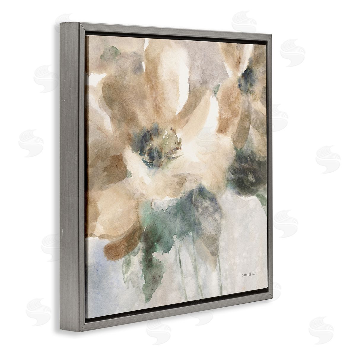 Danhui Nai Abstract Beige Flower Gray Floating Frame Canvas Wall Art Print
