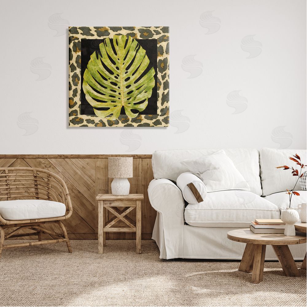 Alonzo Saunders Monstera on Leopard Pattern Canvas Wall Art in Room