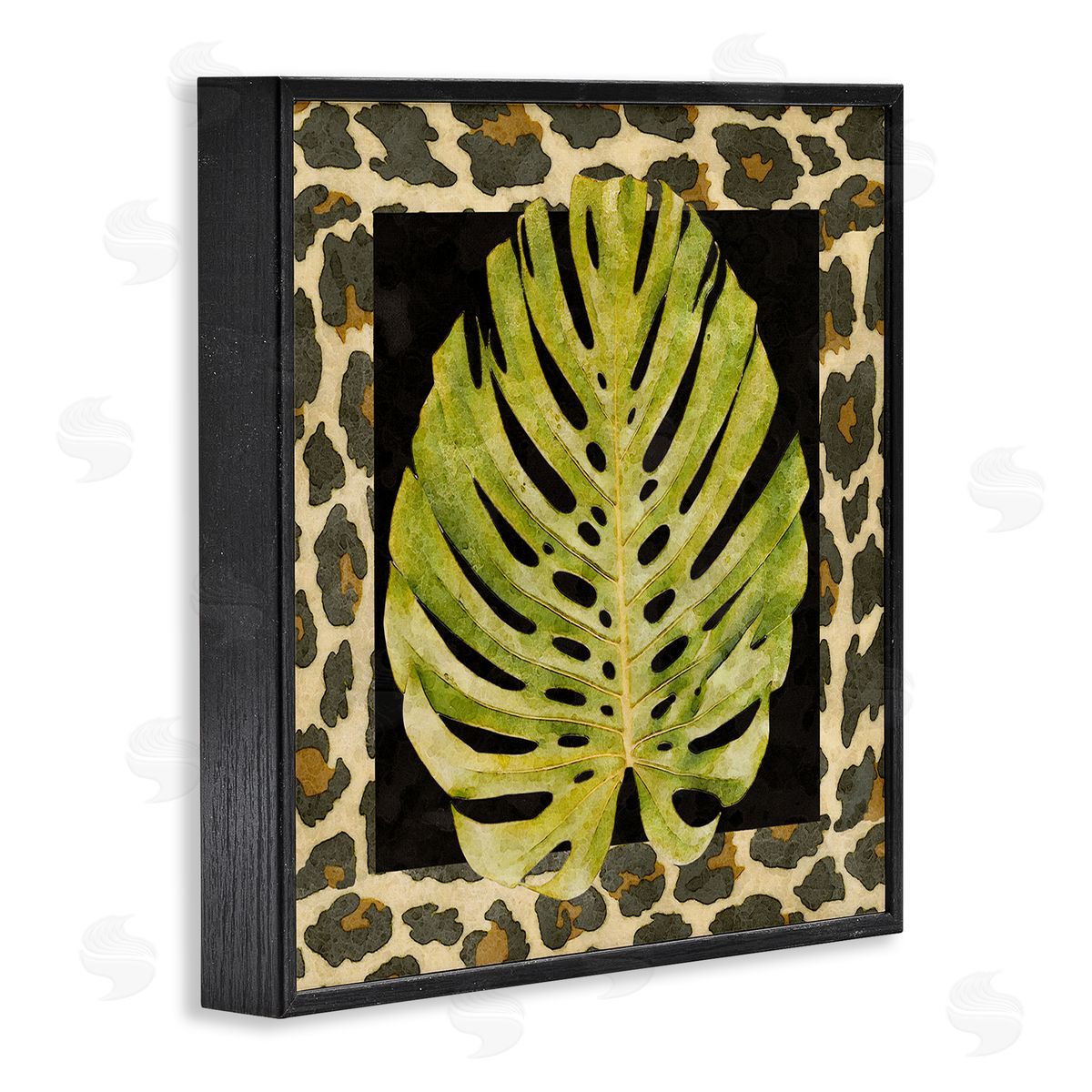 Alonzo Saunders Monstera on Leopard Pattern Black Framed Glicee Wall Art Print