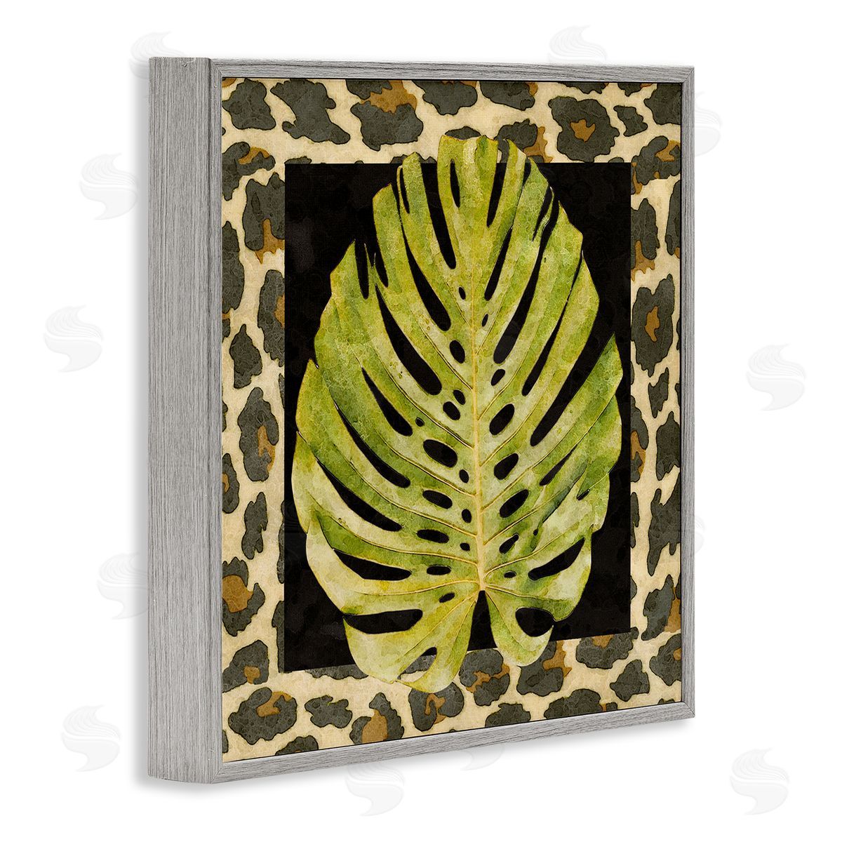 Alonzo Saunders Monstera on Leopard Pattern Gray Framed Glicee Wall Art Print