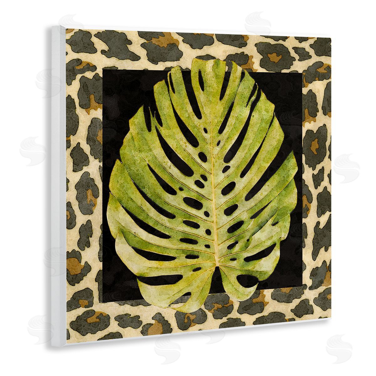 Alonzo Saunders Monstera on Leopard Pattern Wooden Wall Plaque Art Print