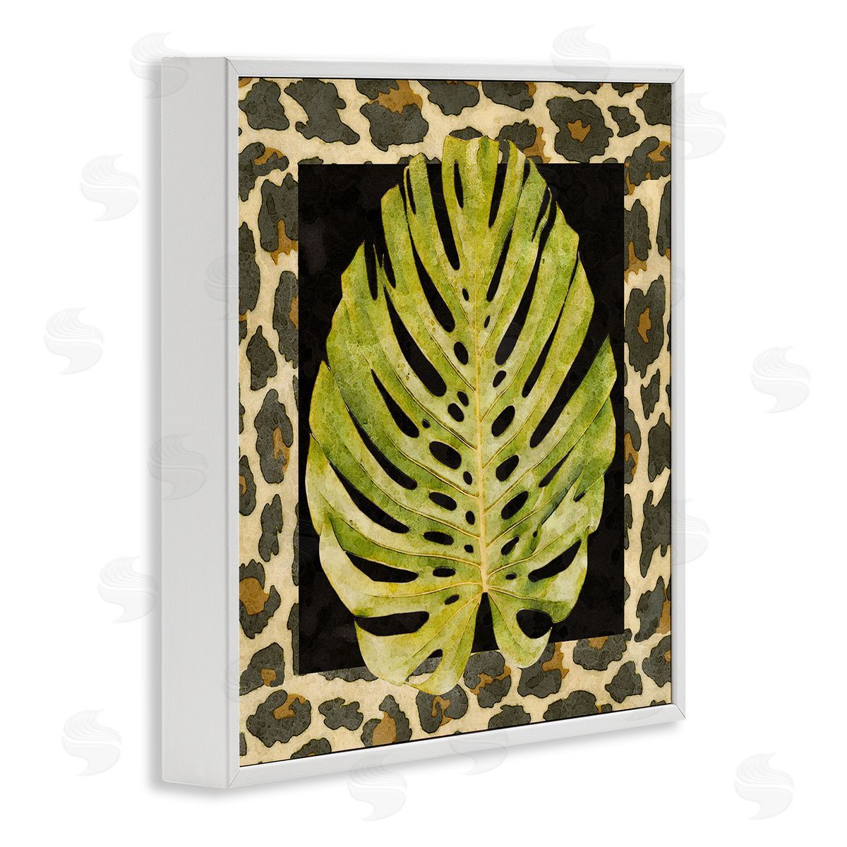Alonzo Saunders Monstera on Leopard Pattern White Framed Glicee Wall Art Print