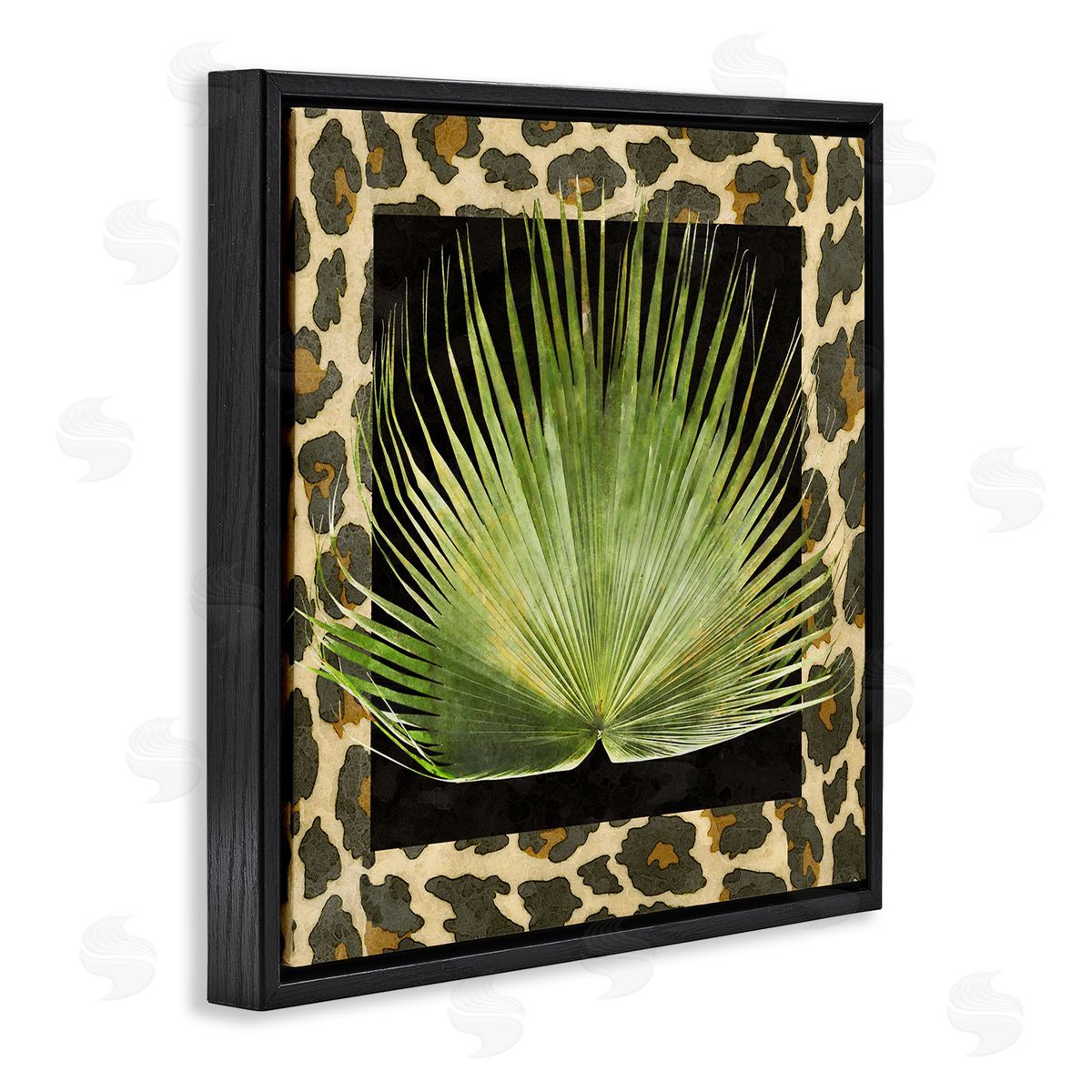 Alonzo Saunders Tropical Leaf Pattern Black Floating Frame Canvas Wall Art Print