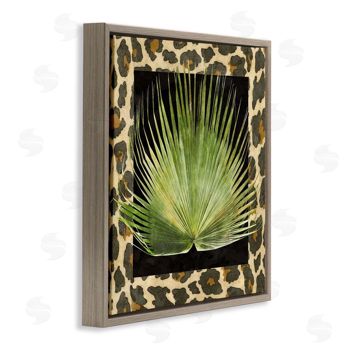 Alonzo Saunders Tropical Leaf Pattern Brown Floating Frame Canvas Wall Art Print