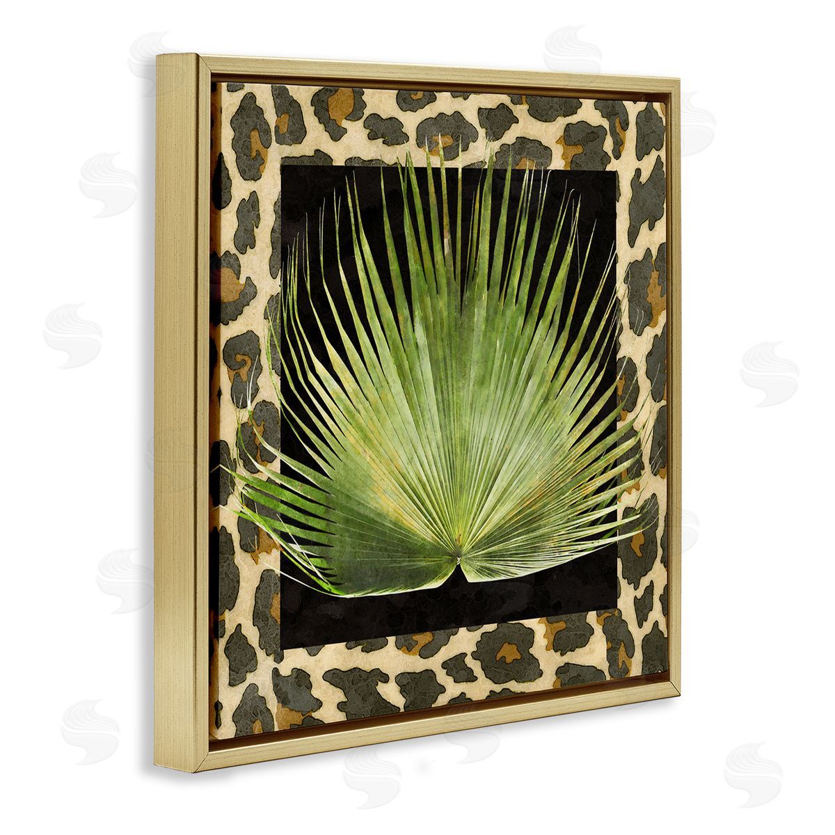 Alonzo Saunders Tropical Leaf Pattern Gold Floating Frame Canvas Wall Art Print