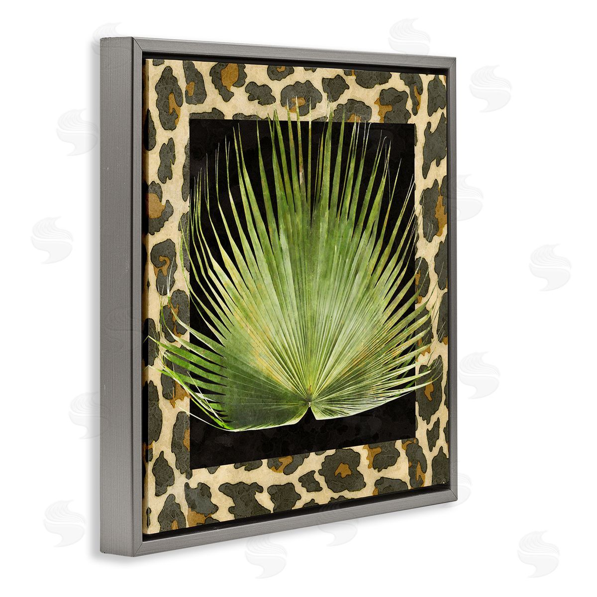 Alonzo Saunders Tropical Leaf Pattern Gray Floating Frame Canvas Wall Art Print