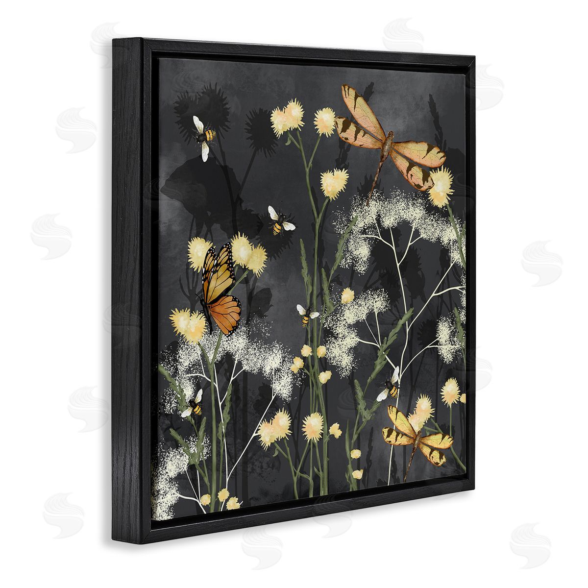 Jade Reynolds Modern Herbs on Grey Black Floating Frame Canvas Wall Art Print
