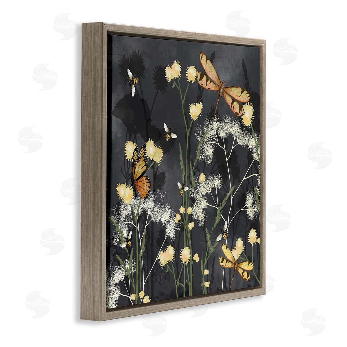 Jade Reynolds Modern Herbs on Grey Brown Floating Frame Canvas Wall Art Print