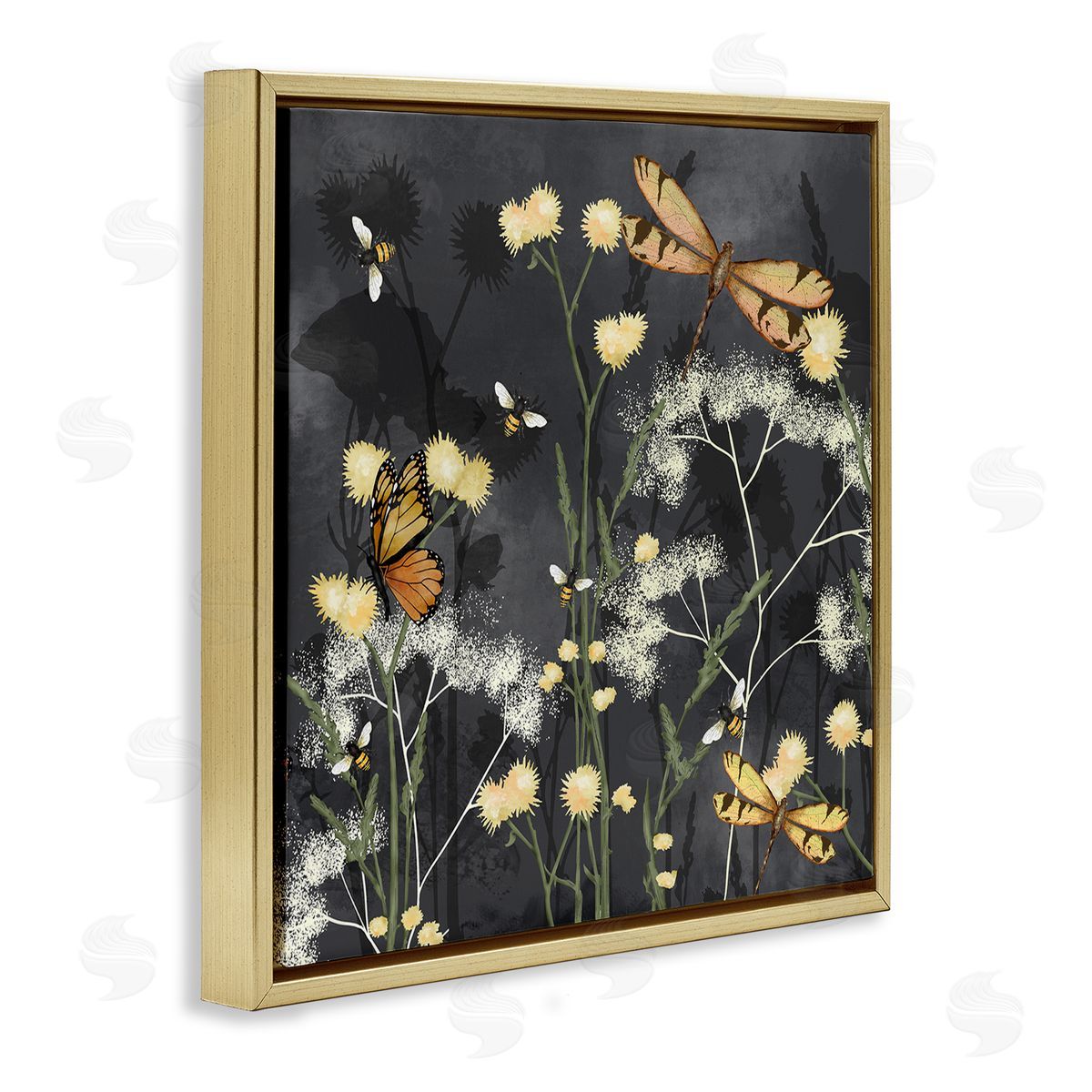 Jade Reynolds Modern Herbs on Grey Gold Floating Frame Canvas Wall Art Print