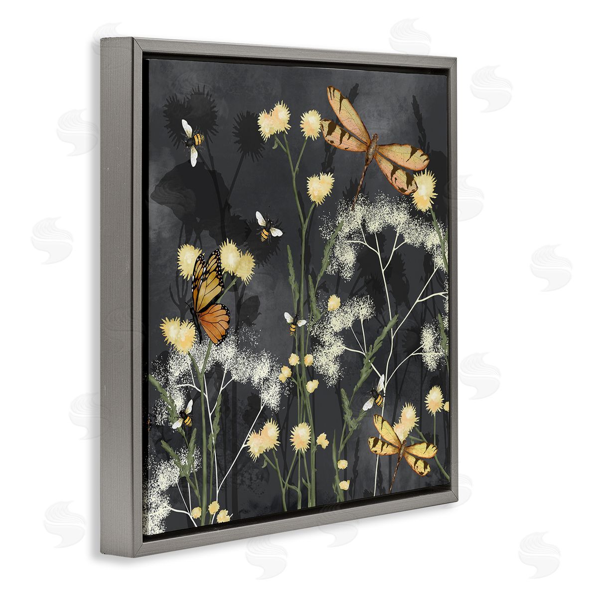Jade Reynolds Modern Herbs on Grey Gray Floating Frame Canvas Wall Art Print