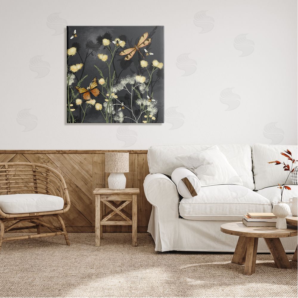 Jade Reynolds Herbs & Insects on Grey Canvas Wall Art in Room