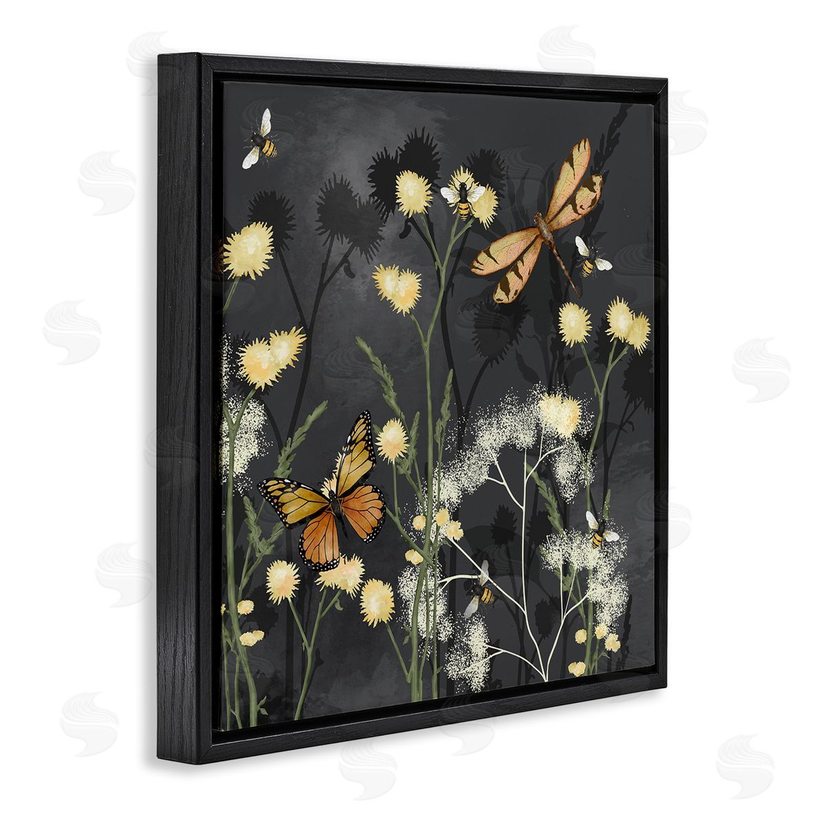 Jade Reynolds Herbs & Insects on Grey Black Floating Frame Canvas Wall Art Print