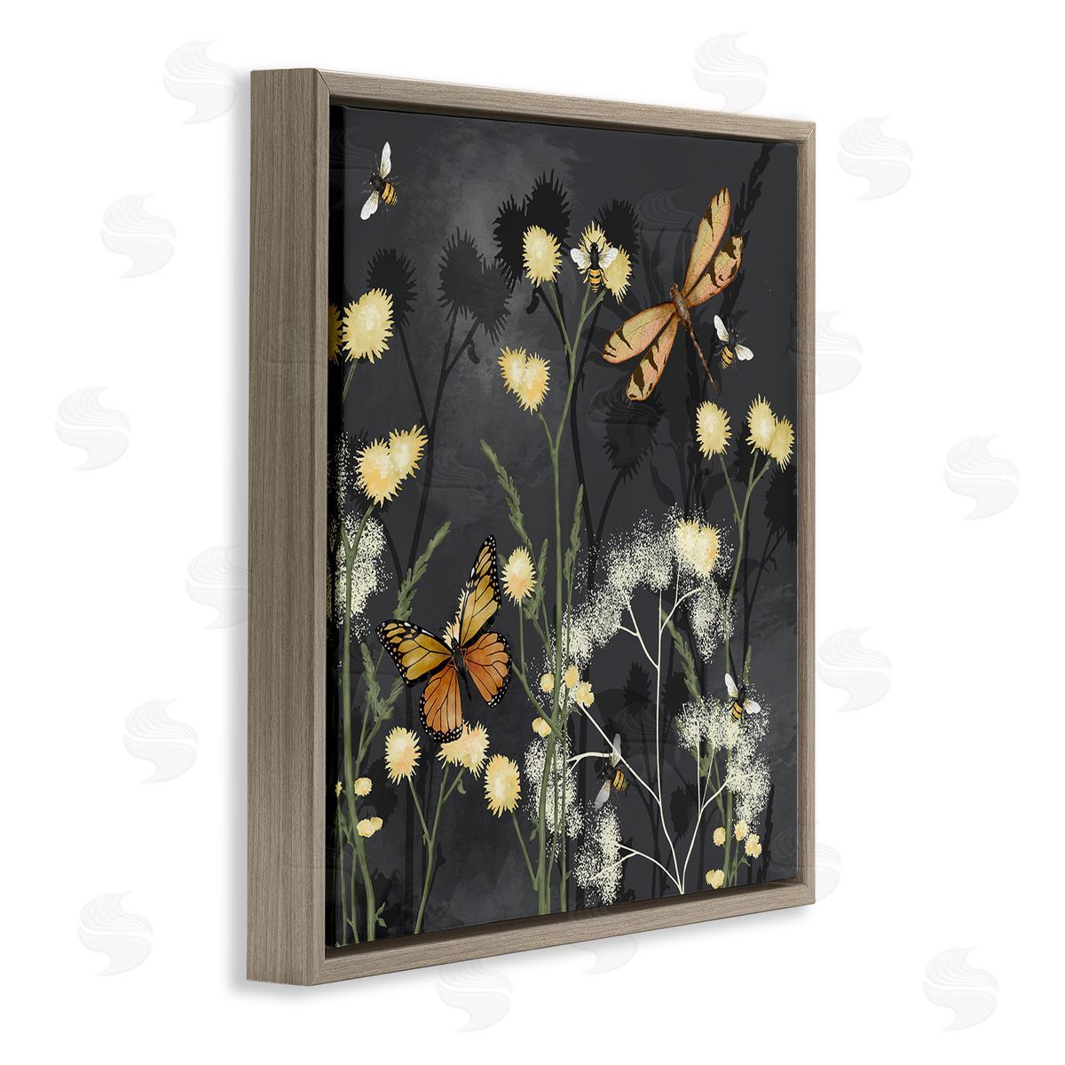 Jade Reynolds Herbs & Insects on Grey Brown Floating Frame Canvas Wall Art Print