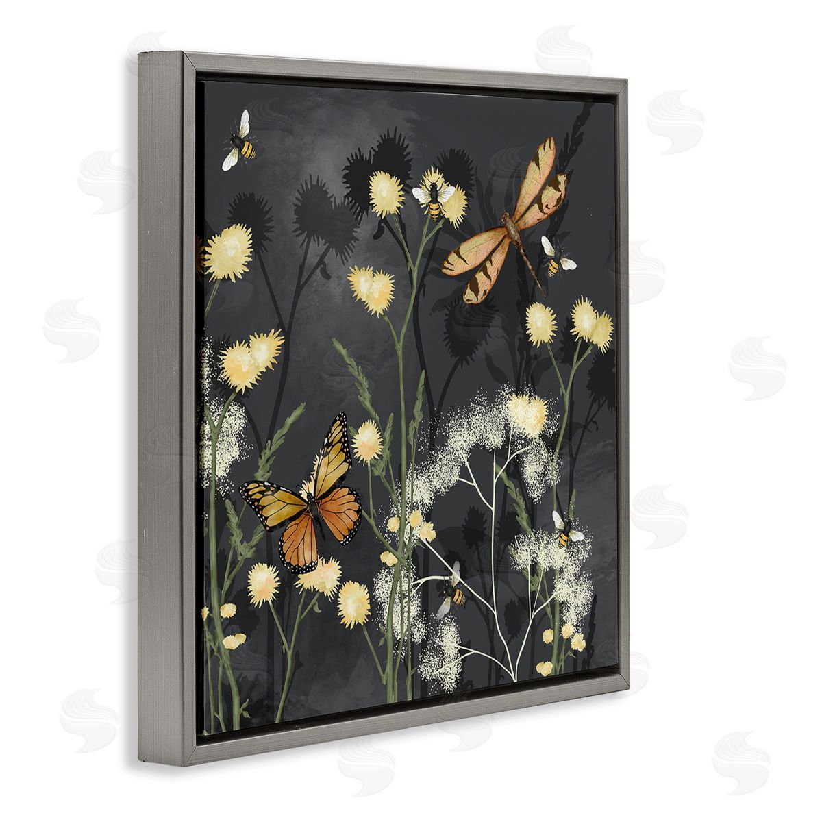 Jade Reynolds Herbs & Insects on Grey Gray Floating Frame Canvas Wall Art Print