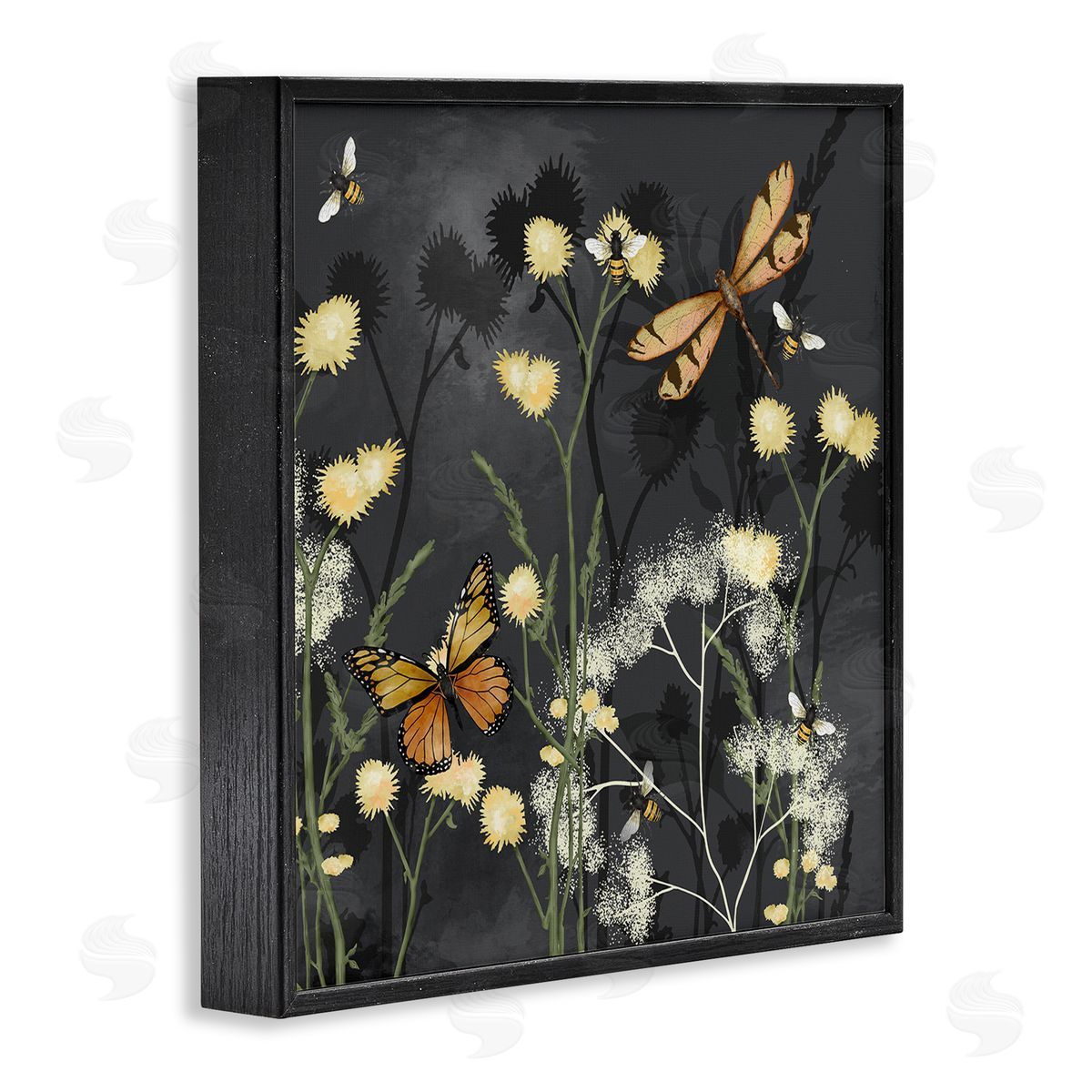 Jade Reynolds Herbs & Insects on Grey Black Framed Glicee Wall Art Print