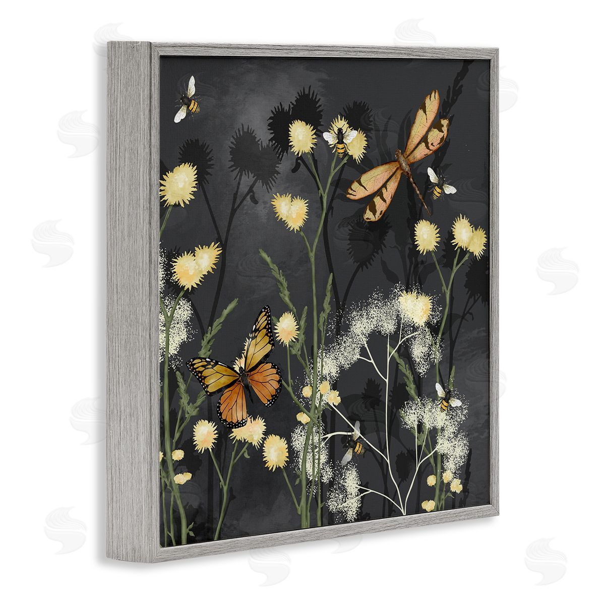 Jade Reynolds Herbs & Insects on Grey Gray Framed Glicee Wall Art Print