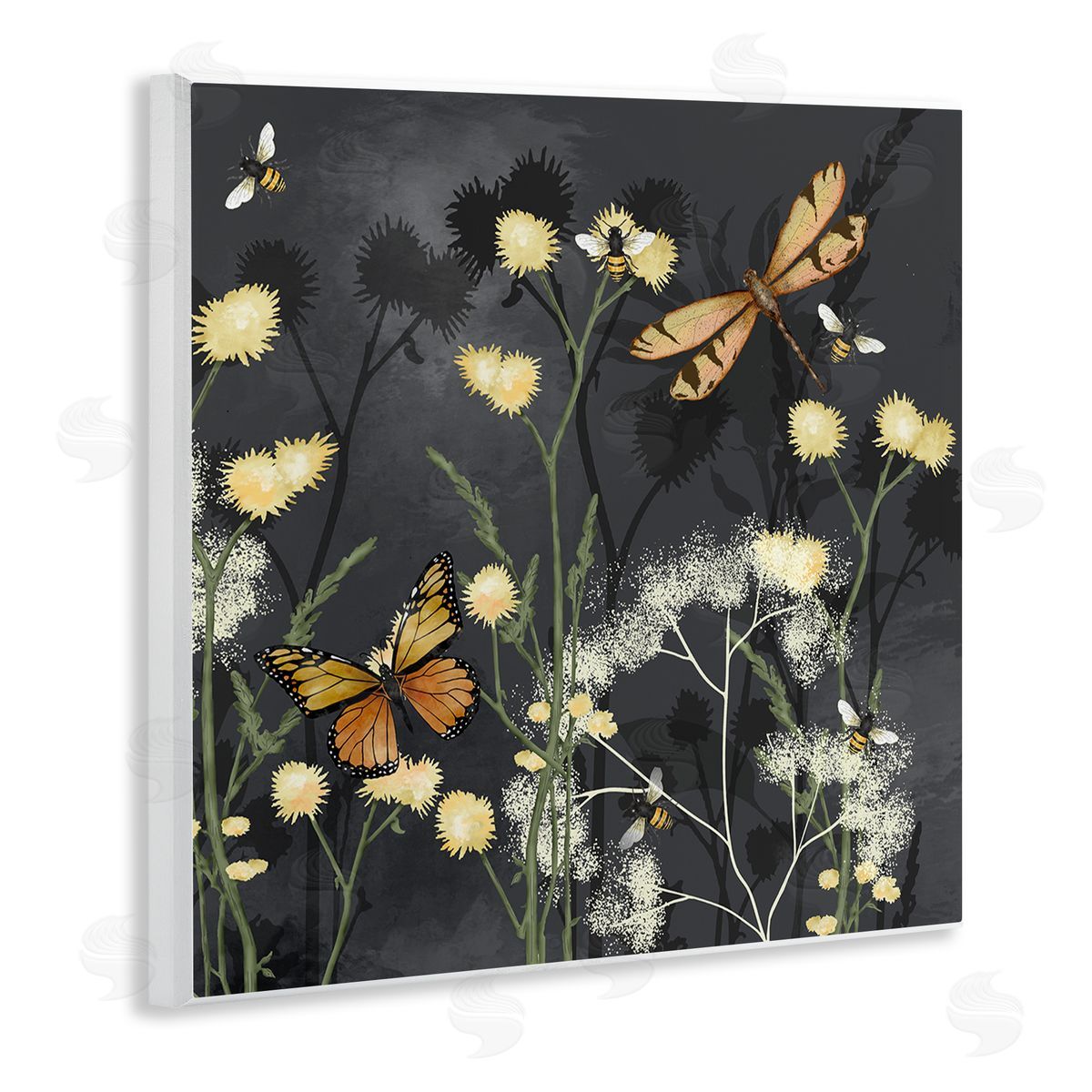 Jade Reynolds Herbs & Insects on Grey Wooden Wall Plaque Art Print