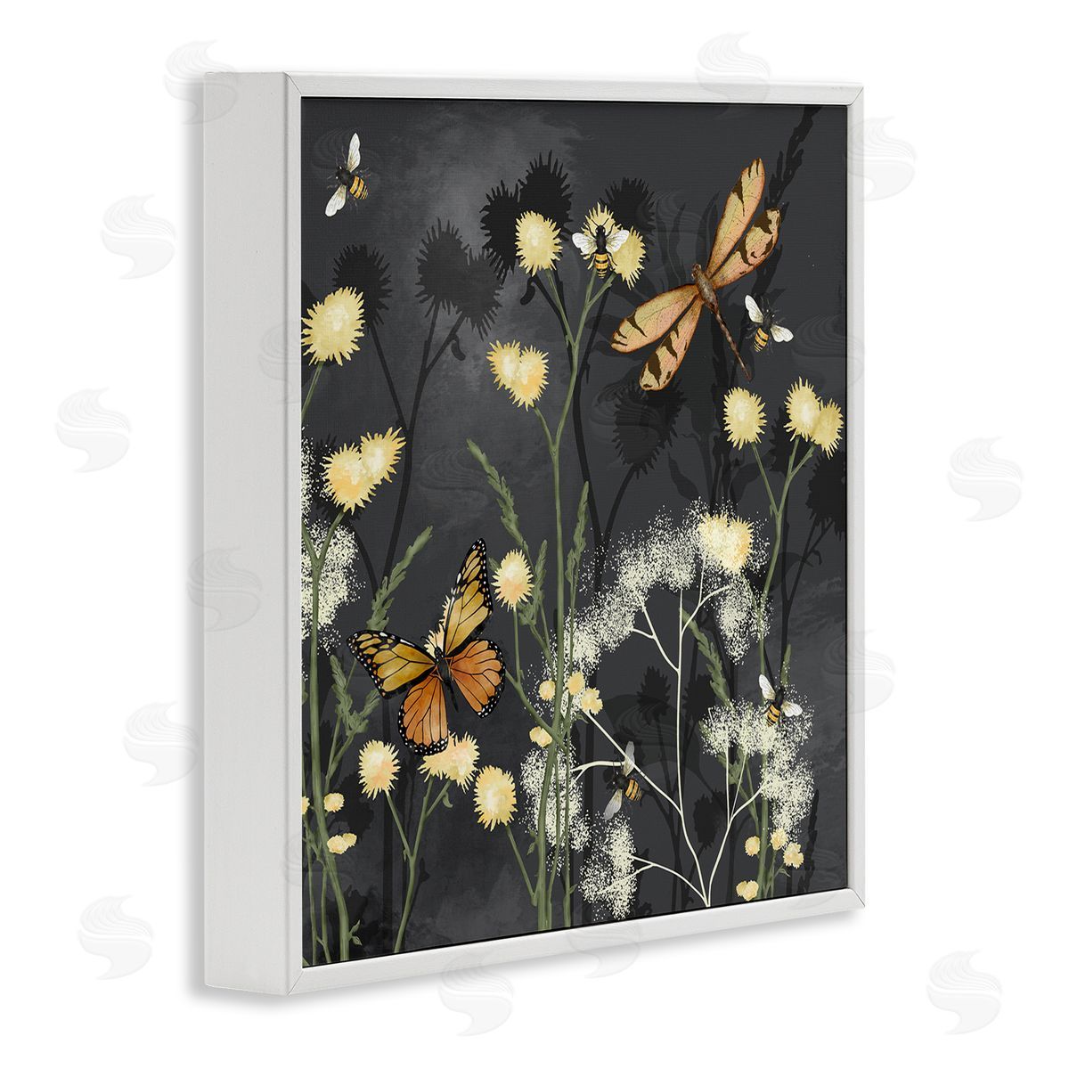 Jade Reynolds Herbs & Insects on Grey White Framed Glicee Wall Art Print