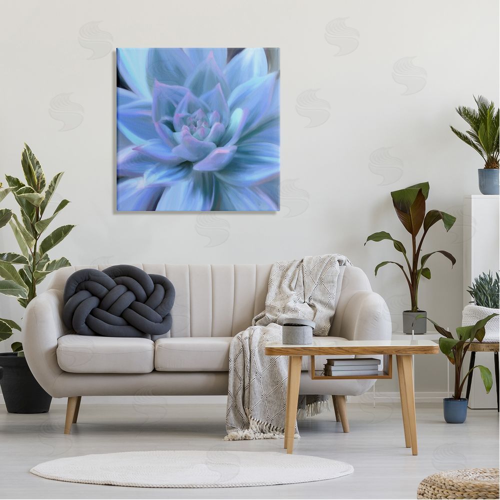 Amy Hall Blue Plant Petals Canvas Wall Art in Room