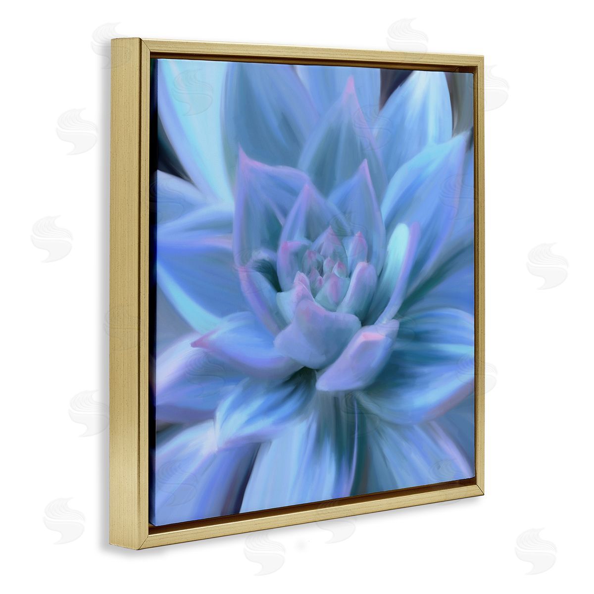 Amy Hall Blue Plant Petals Gold Floating Frame Canvas Wall Art Print